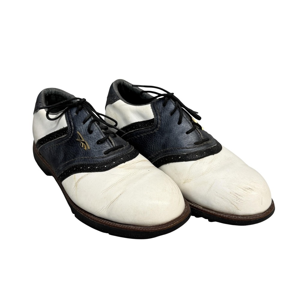 Reebok DMX Liner Shoes Mens Size 7W White Black Leather Golf Walking Comfort